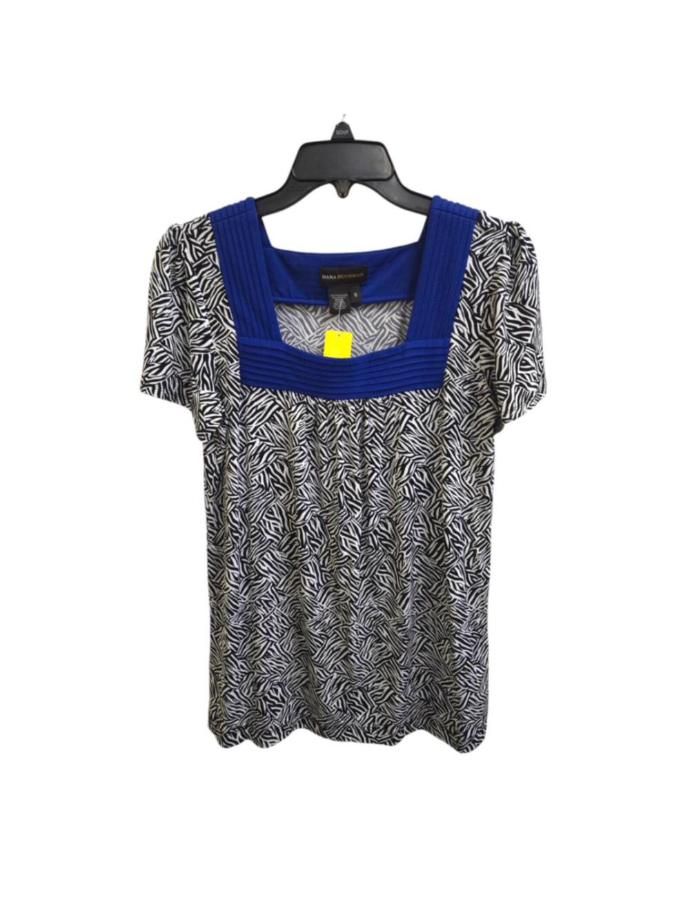 Dana Buchman Blouse S Black and White with Blue accents
